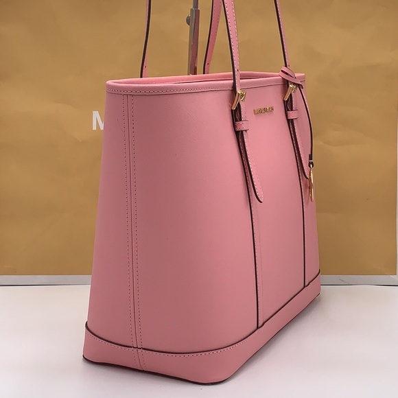 MICHAEL KORS Jet Set Travel Lg Top Zip Shoulder Tote Saffiano Leather Carnation - Picture 3 of 15